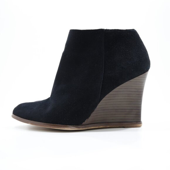 Halogen Selbi Black Suede Leather 4" Wedge Heel Ankle Booties - 9.5 - Picture 1 of 7